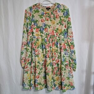 AFRM Floral Dress Womens Small Tiered Mini Mesh Long Sleeve Cottagecore